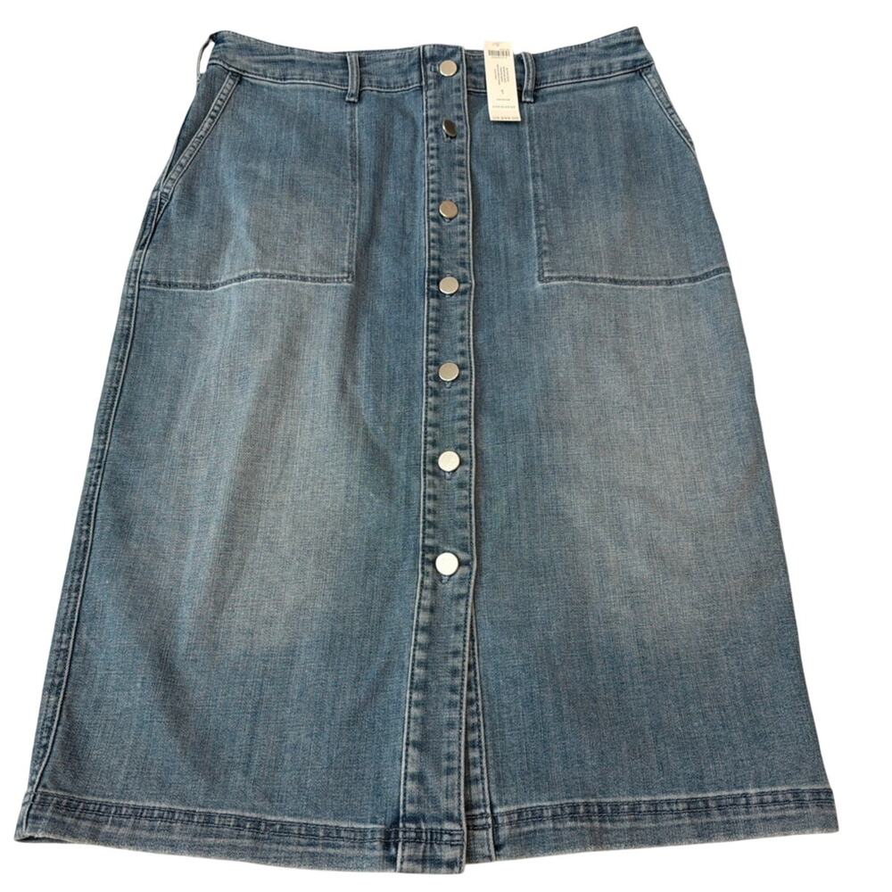 NWT Chico’s Button Front Denim Skirt Size 1 Womens 8 Classic Sophisticated